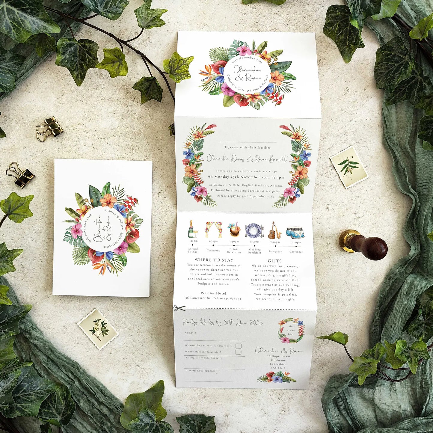 Tropical Concertina Invitation