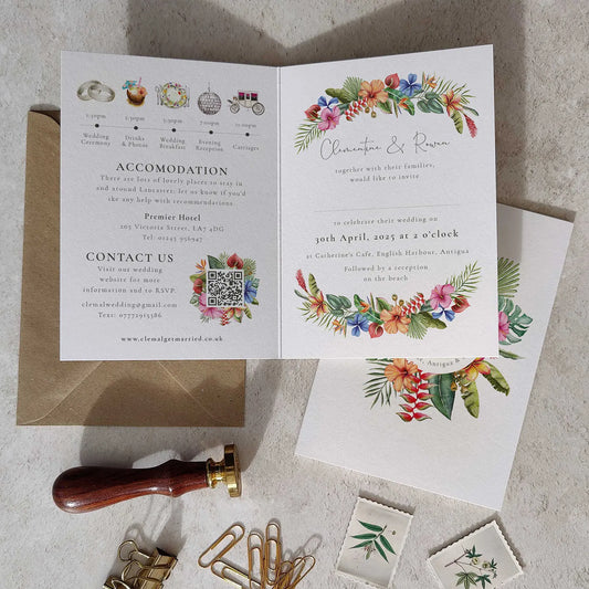 Tropical Floral Folded A6 Invitation