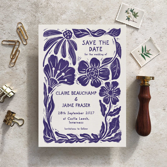 Carved Blooms A6 Save the Date Card | Personalised