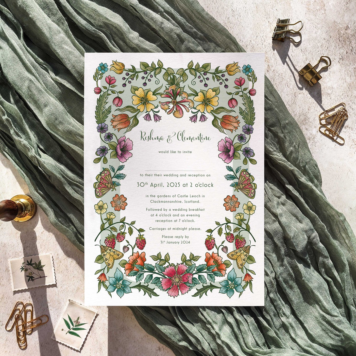Vintage Retro Floral A5 Wedding Invitation