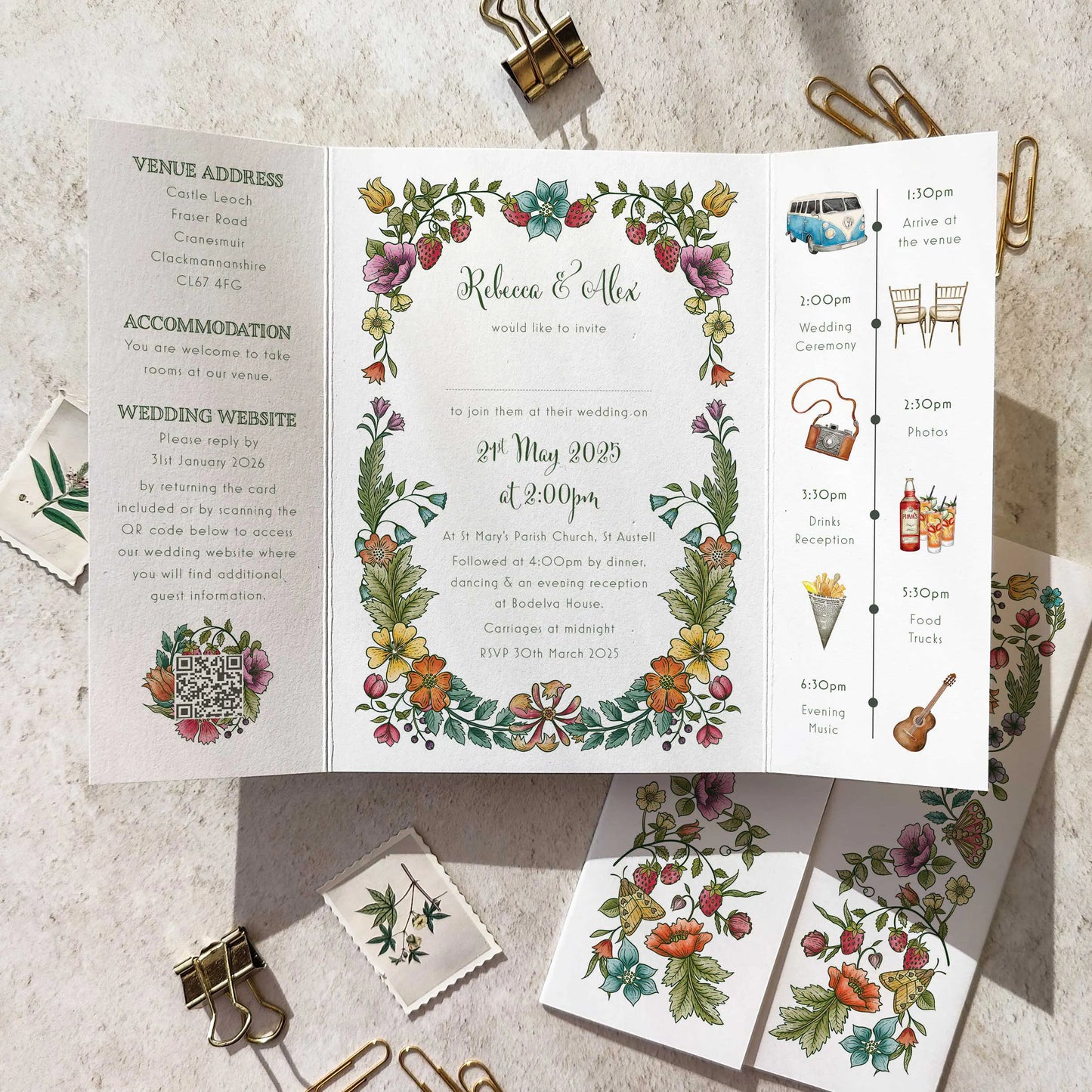 Vintage Retro Floral Gatefolded A6 Wedding Invitation