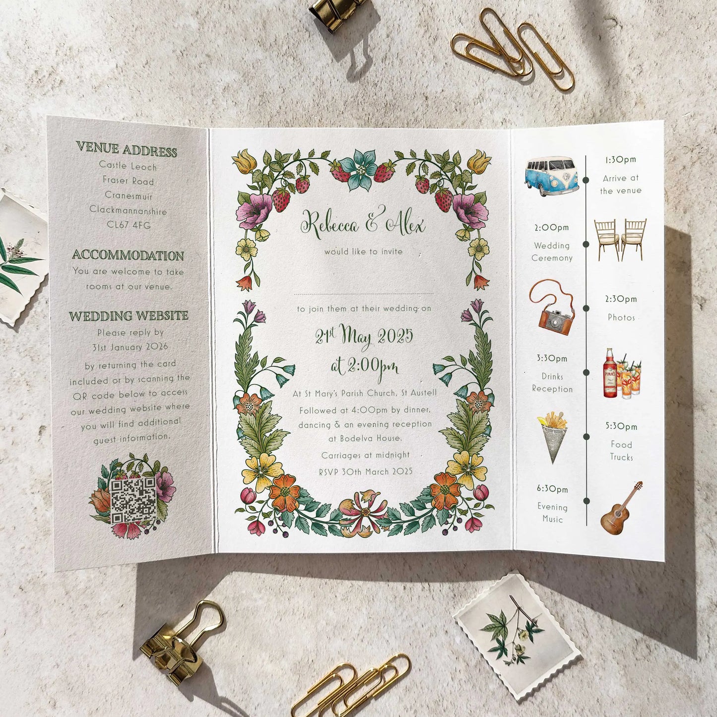 Vintage Retro Floral Gatefolded A6 Wedding Invitation