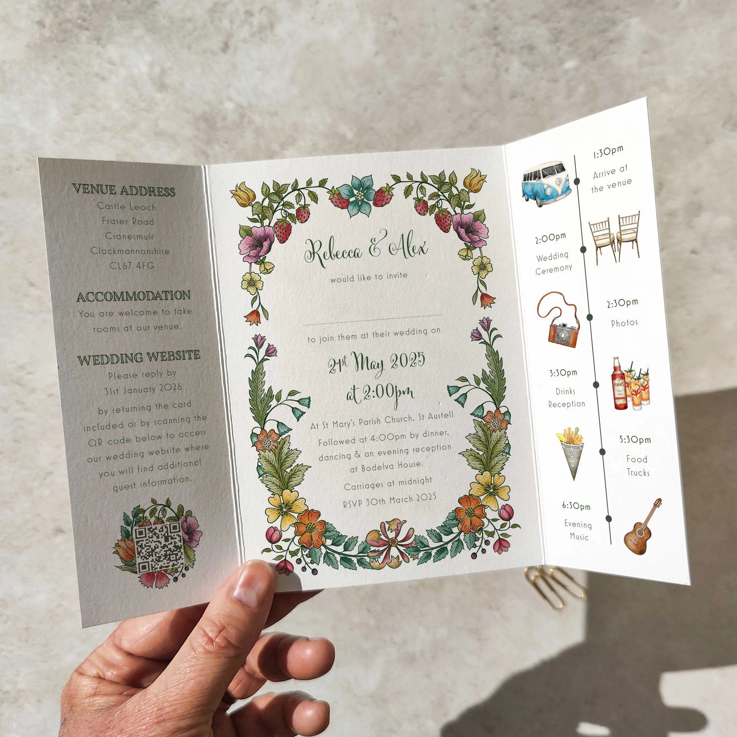 Vintage Retro Floral Gatefolded A6 Wedding Invitation