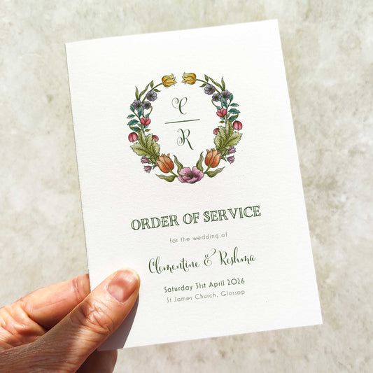 Folk Florals Folded Order of Service Card