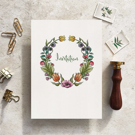 10 x Vintage Retro Floral Ready To Write Invitations