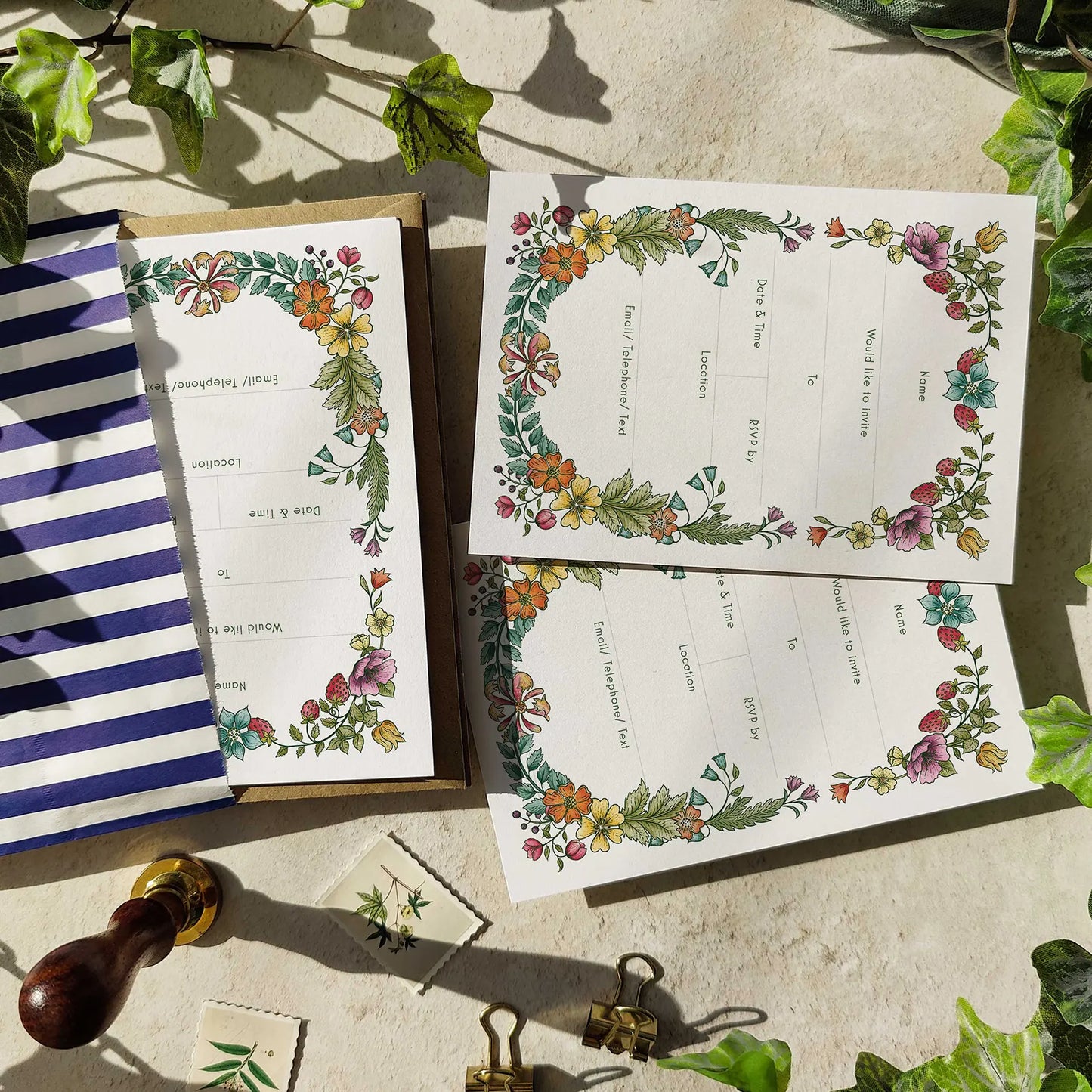 Vintage Retro Floral Ready To Write Invitations