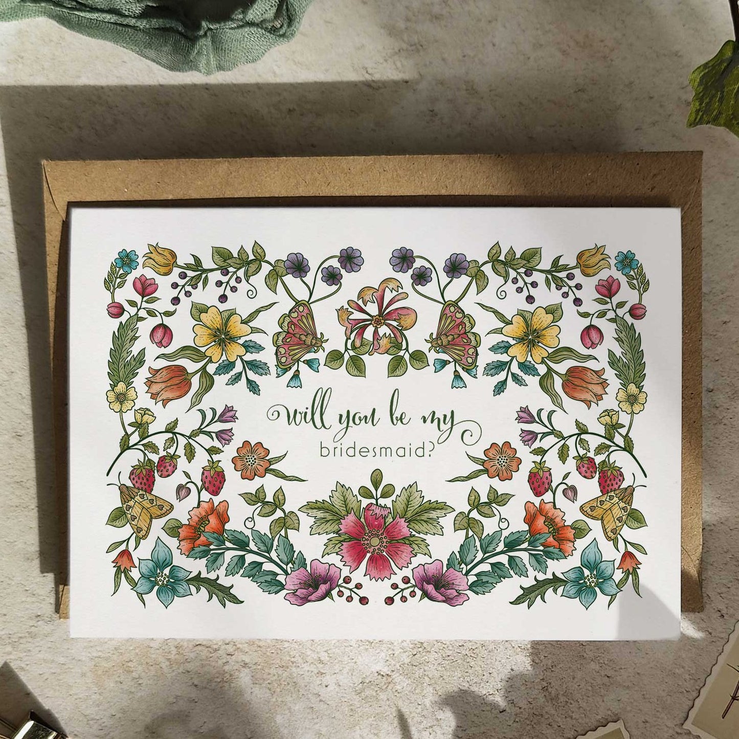 Vintage retro floral bridesmaid card