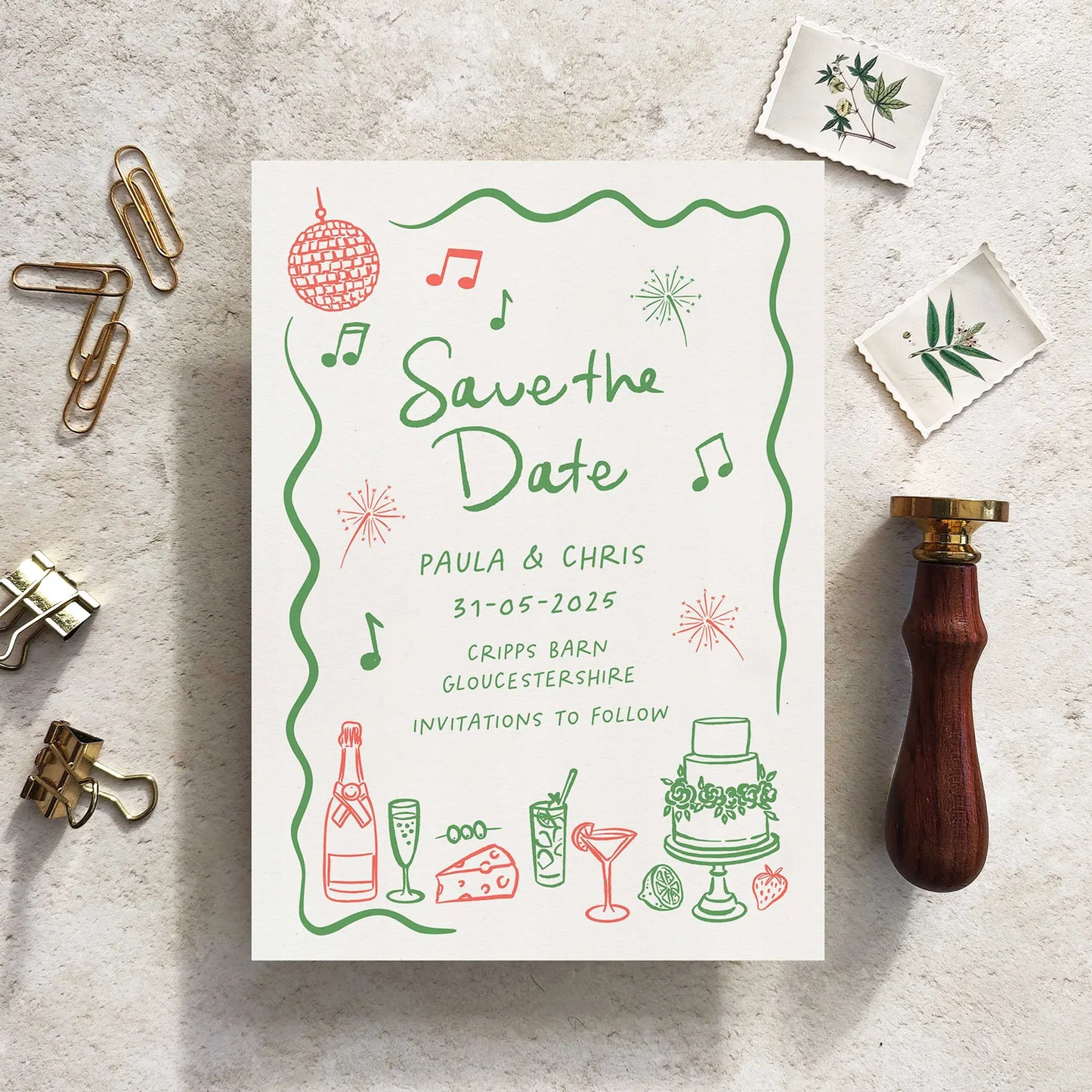 Wedding Scribles Hand-Drawn Save The Date Card Disco Ball