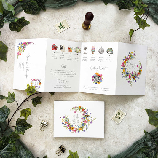 Wildflower Wedding Invitation Landscape Concertina