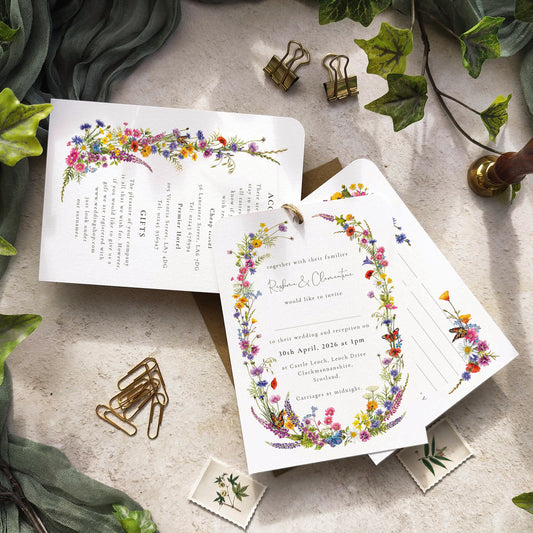 Wildflower Wedding Invitation Hand-Tied Cards