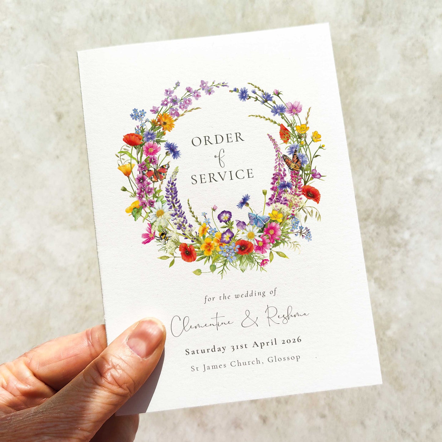 Wildflower Wreath Wedding Folded Order of Service Card