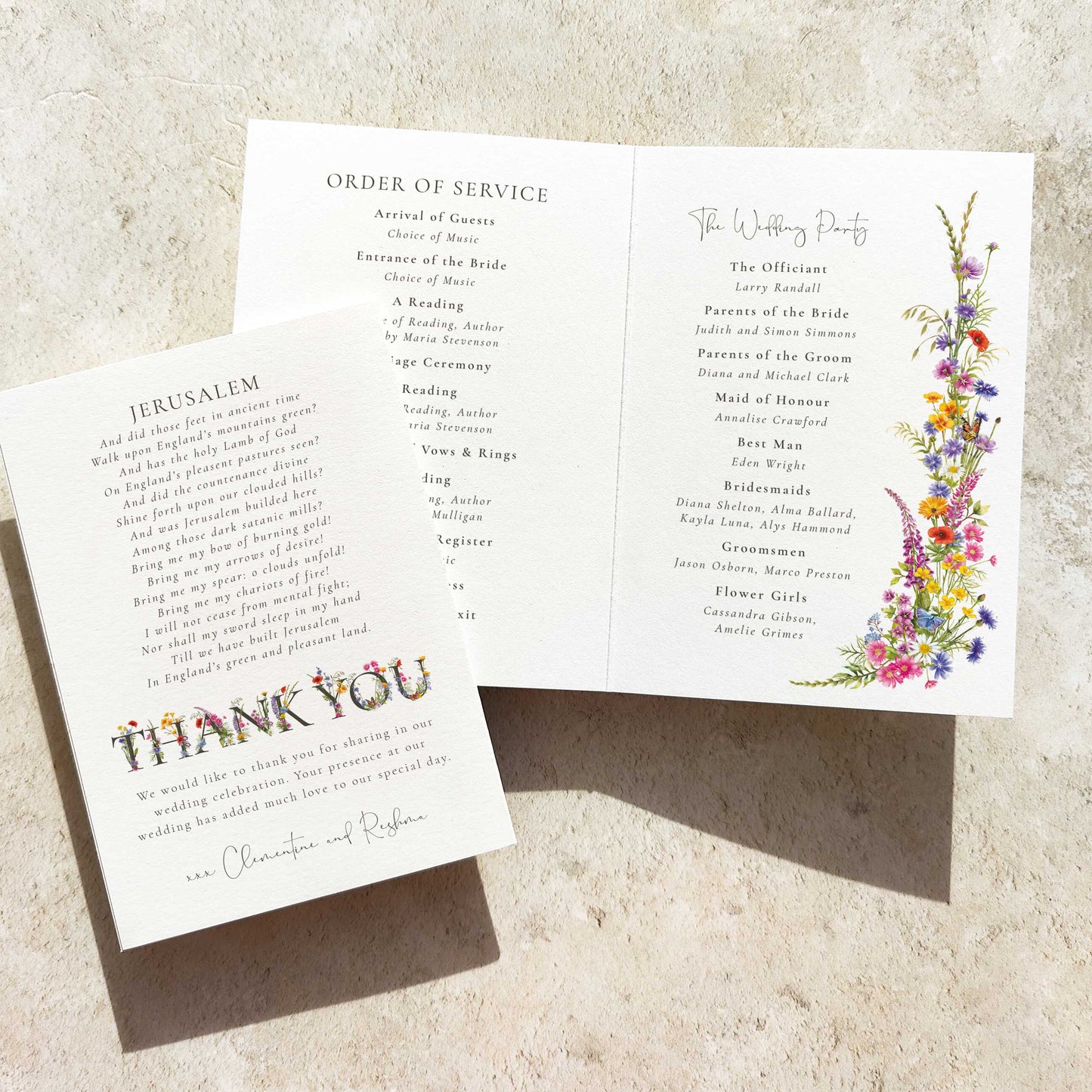 Wildflower Wreath Wedding Folded Order of Service Card