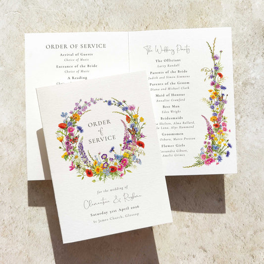 Wildflower Wreath Wedding Folded Order of Service Card