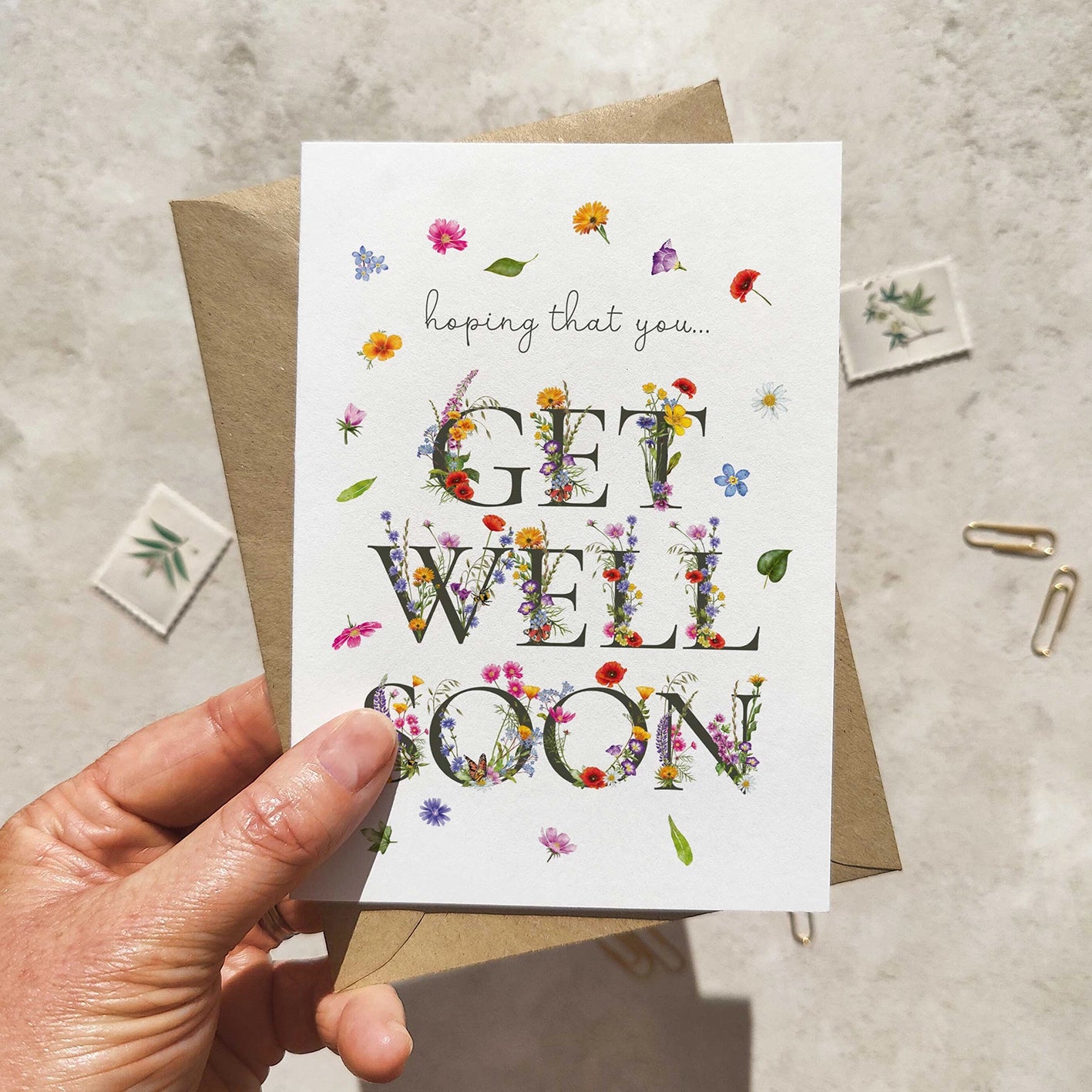 Wildflower Letters Get Well Soon Card and Envelope