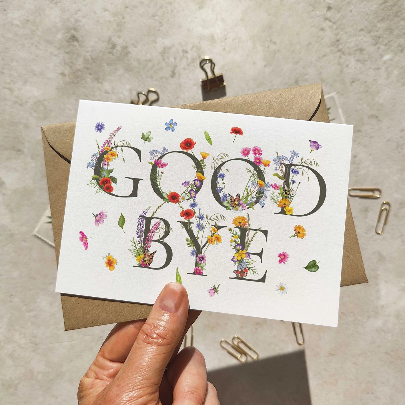 Wildflower Letters Goodbye Card and Envelope