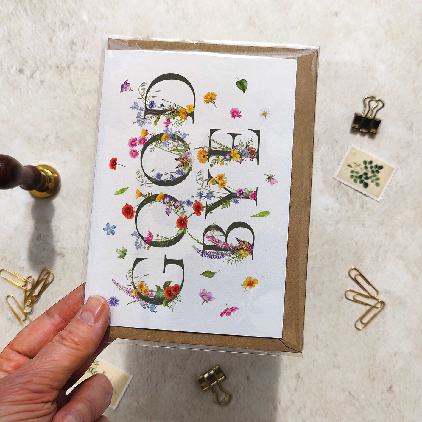 Wildflower Letters Goodbye Card and Envelope