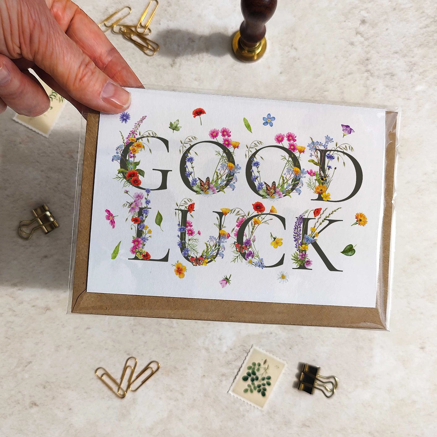 Wildflower Letters Good Luck Card and Envelope