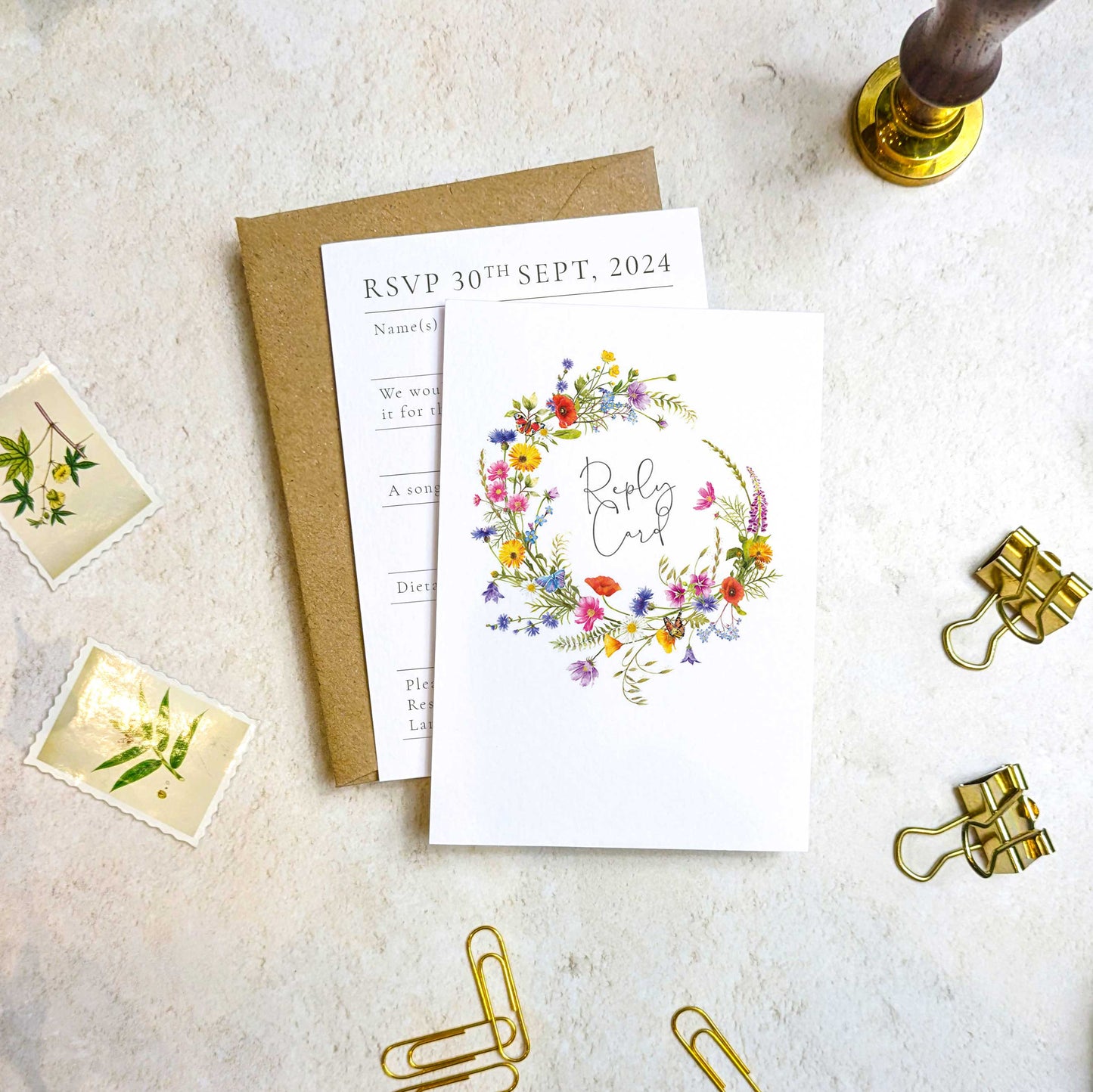 Wildflower Wreath Wedding Invitation A6 Gatefolded Card