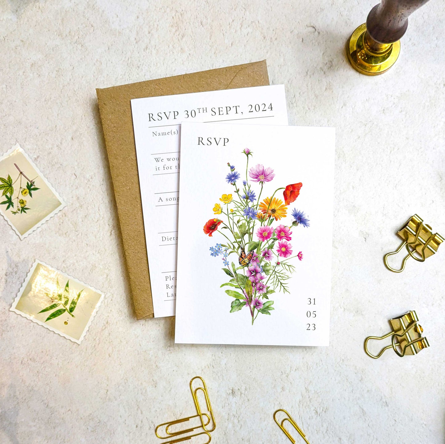 Wildflower Wreath Wedding Invitation A6 Gatefolded Card