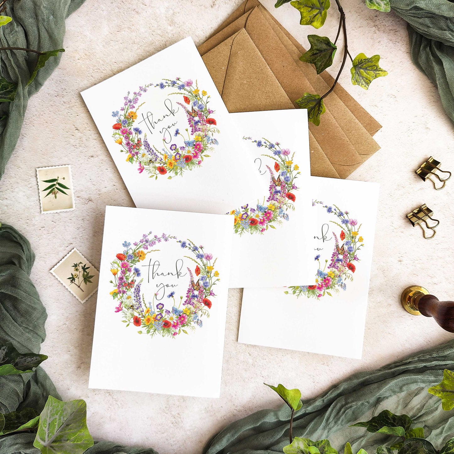 Wildflower Wreath Thank You Cards
