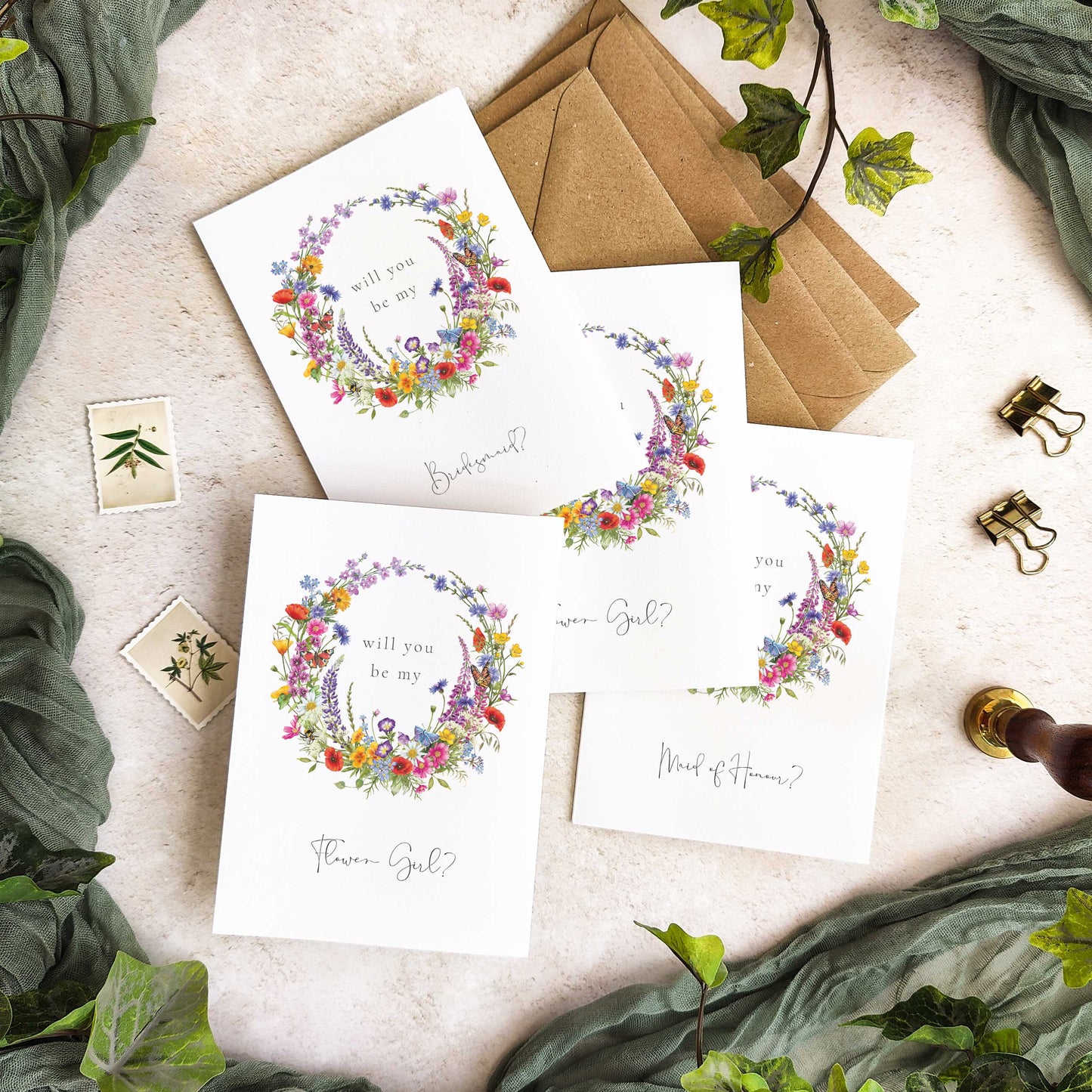 Wildflower Portrait Bridesmaid Cards