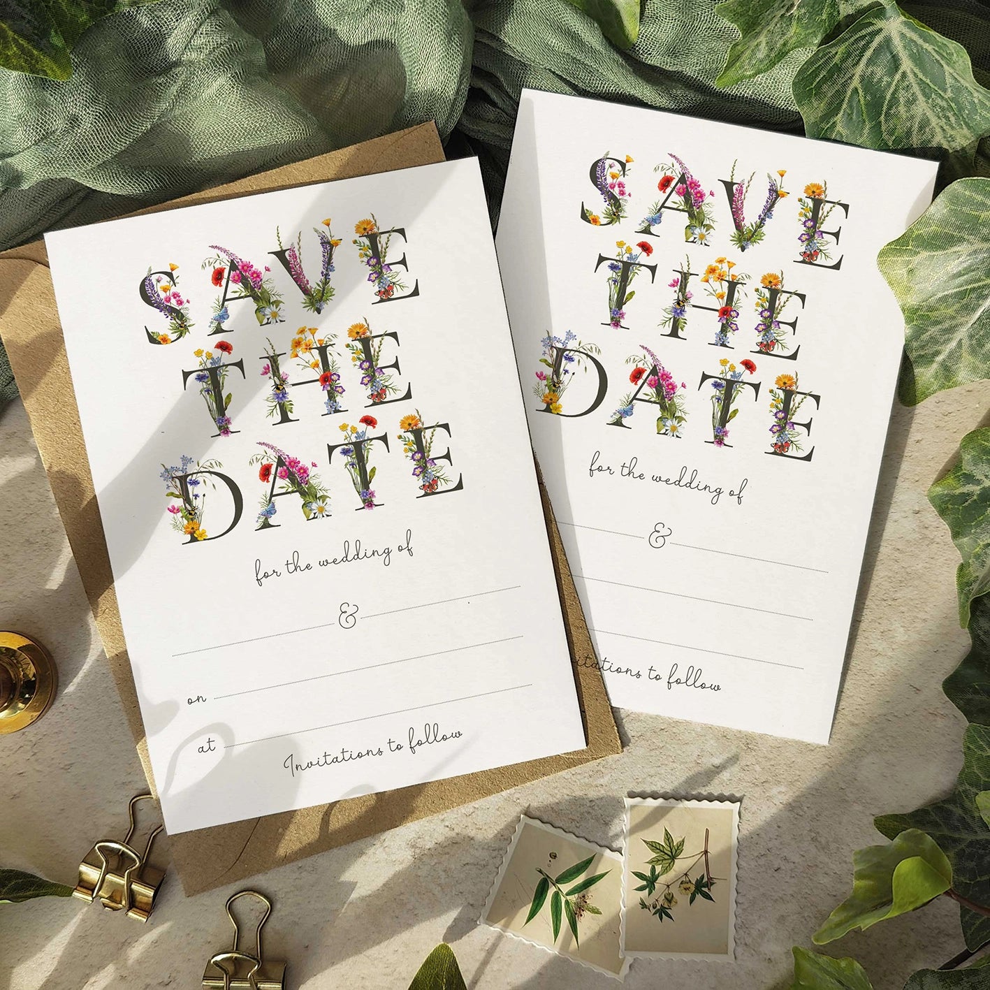10 x Wildflower Letters Ready To Write Save the Date Cards and Envelopes