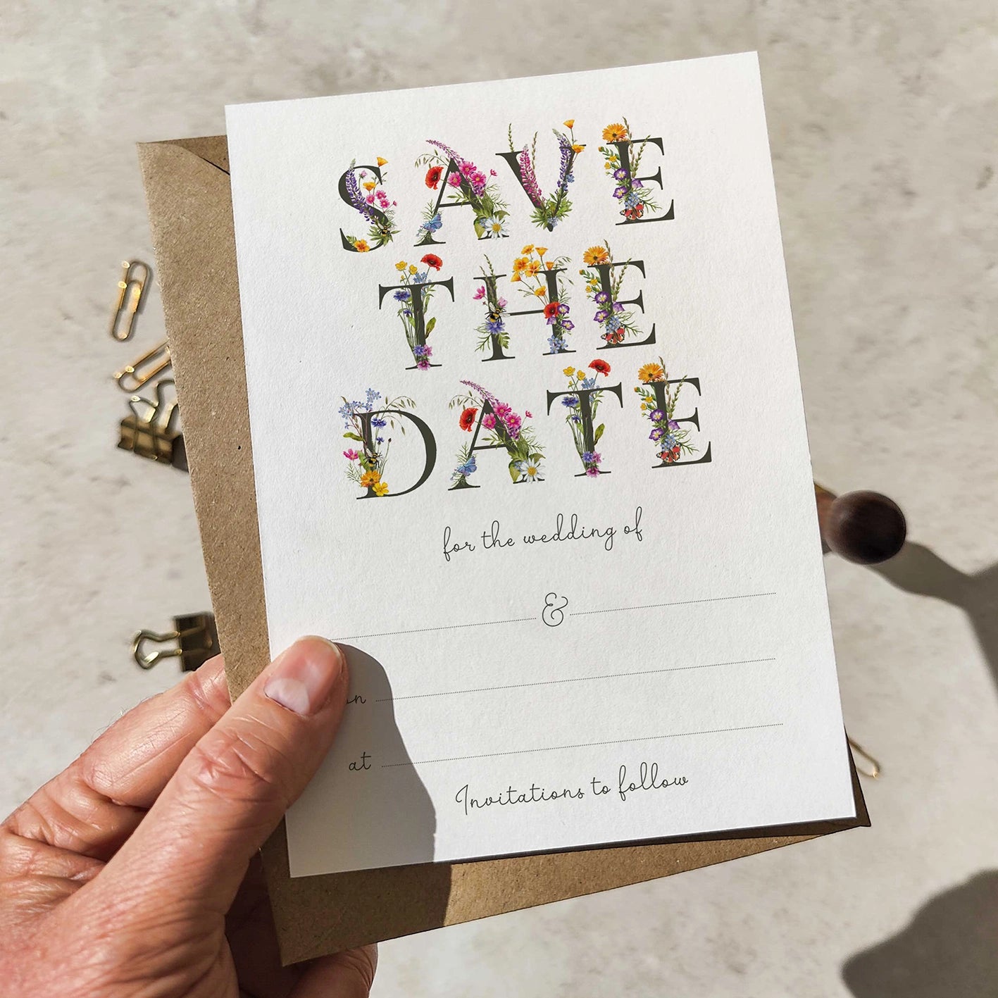 10 x Wildflower Letters Ready To Write Save the Date Cards and Envelopes