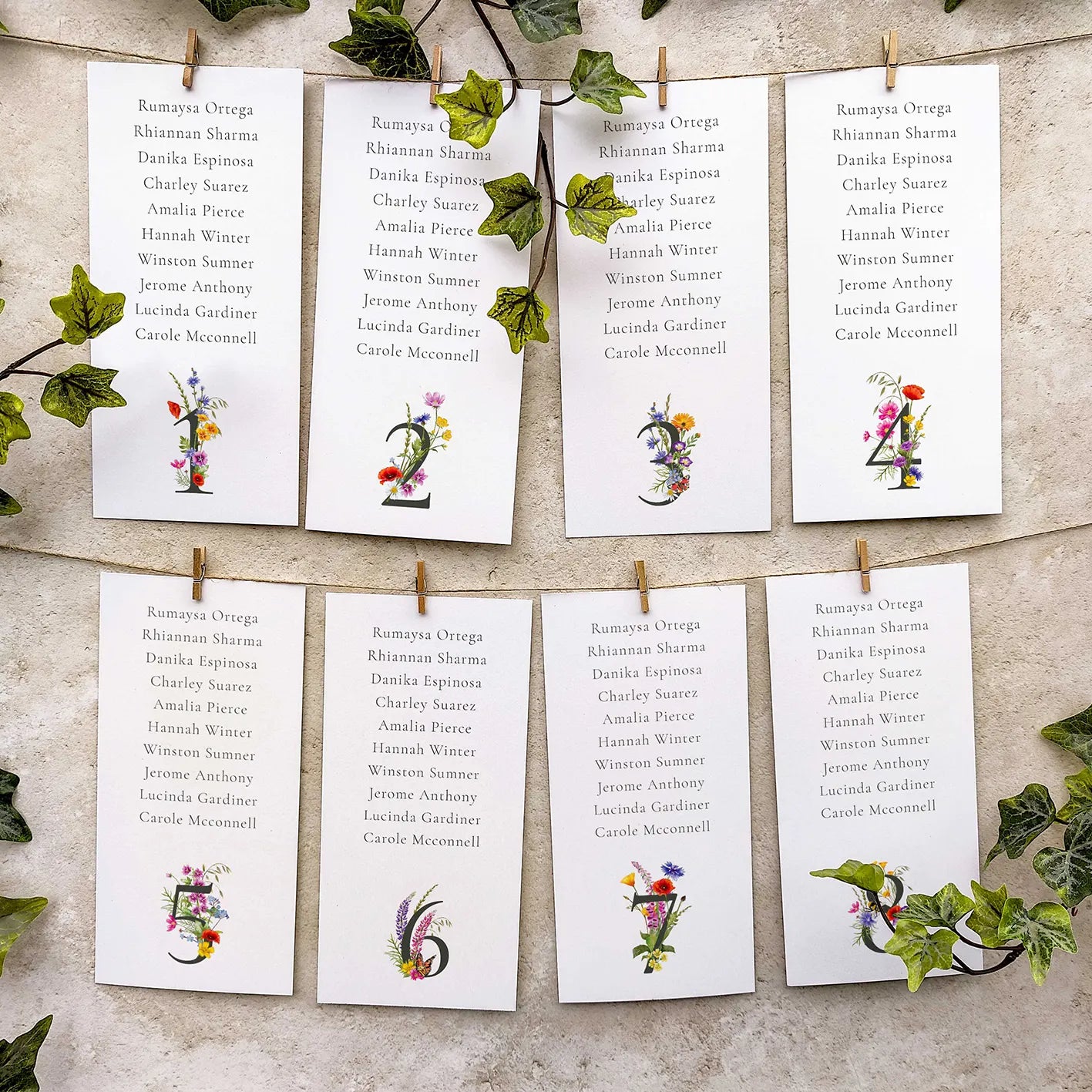 Wildflower Numbers Meadow Hanging Table Plan Cards