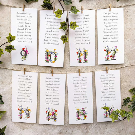 Wildflower Numbers Meadow Hanging Table Plan Cards