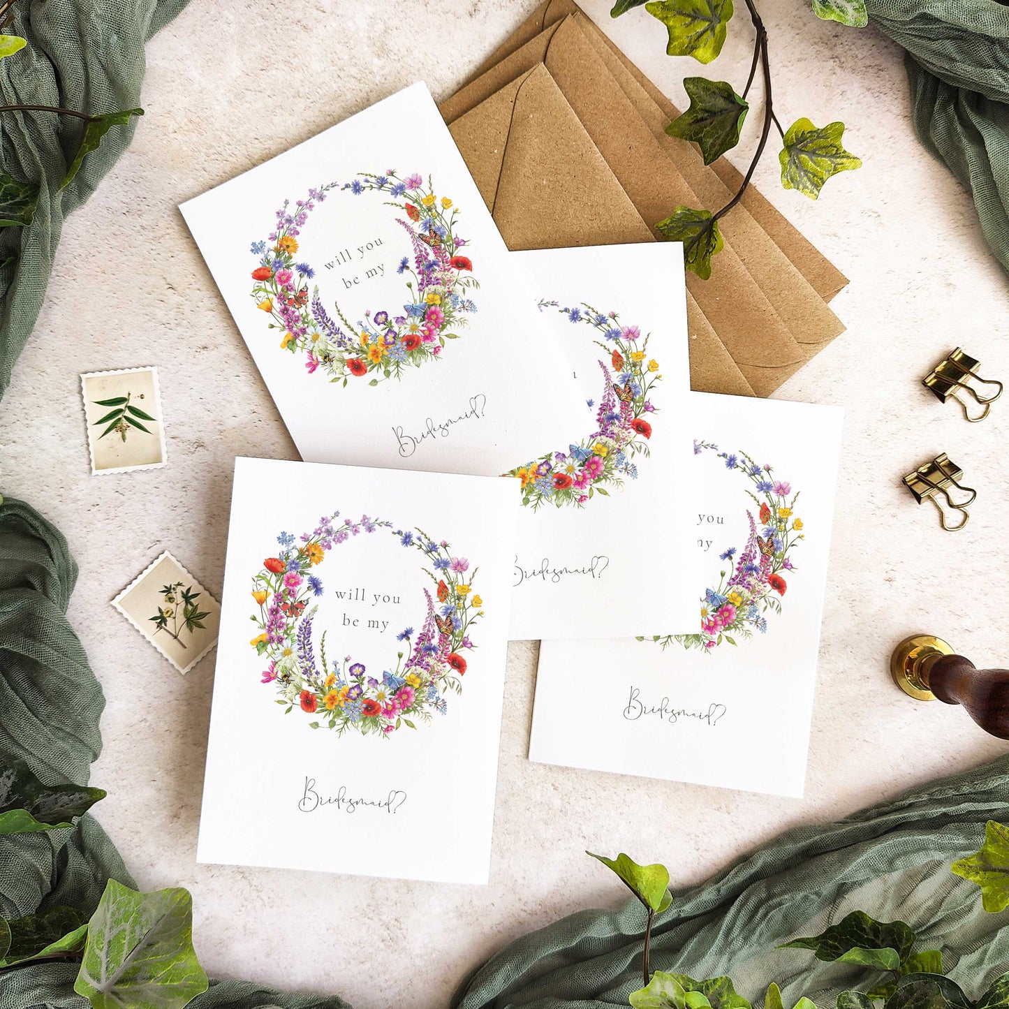Wildflower Portrait Bridesmaid Cards