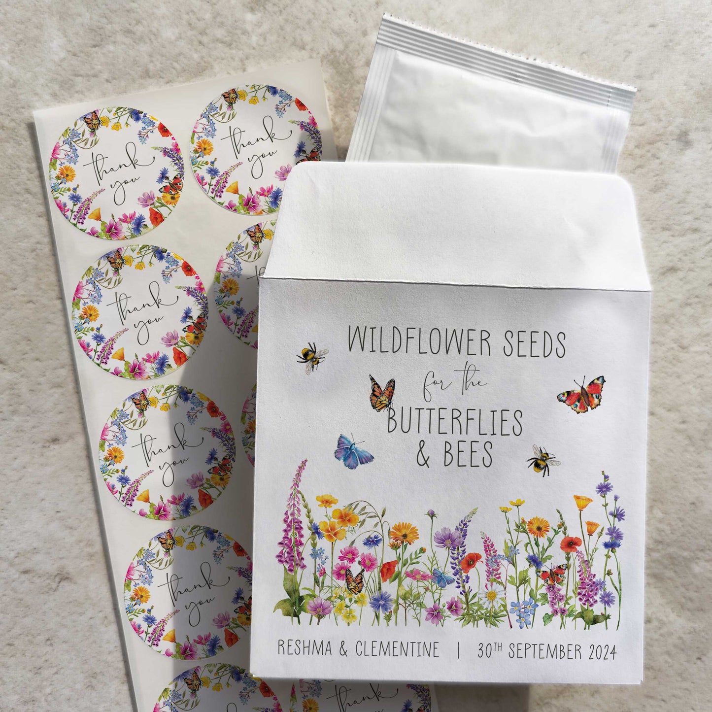 Wildflower Meadow Seed Packet Favours (Butterflies and bees) (Pack of 10)