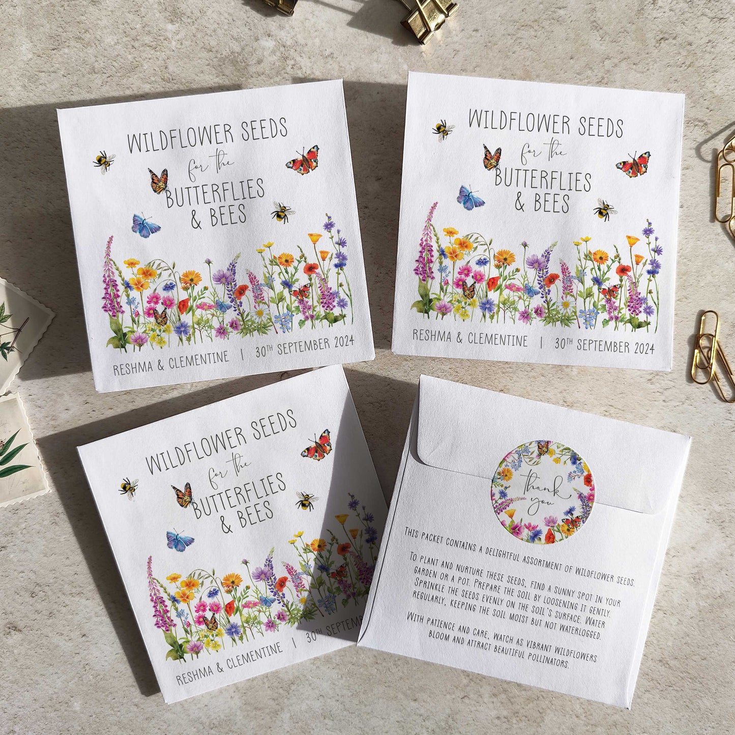 Wildflower Meadow Seed Packet Favours (Butterflies and bees) (Pack of 10)