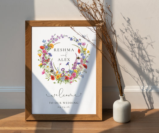 Wildflower Meadow Wreath Welcome Sign