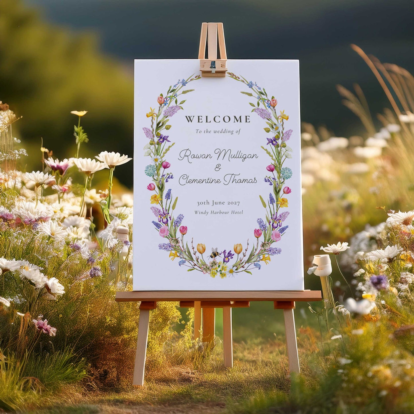 Spring Flowers Oval Welcome Sign Digital File