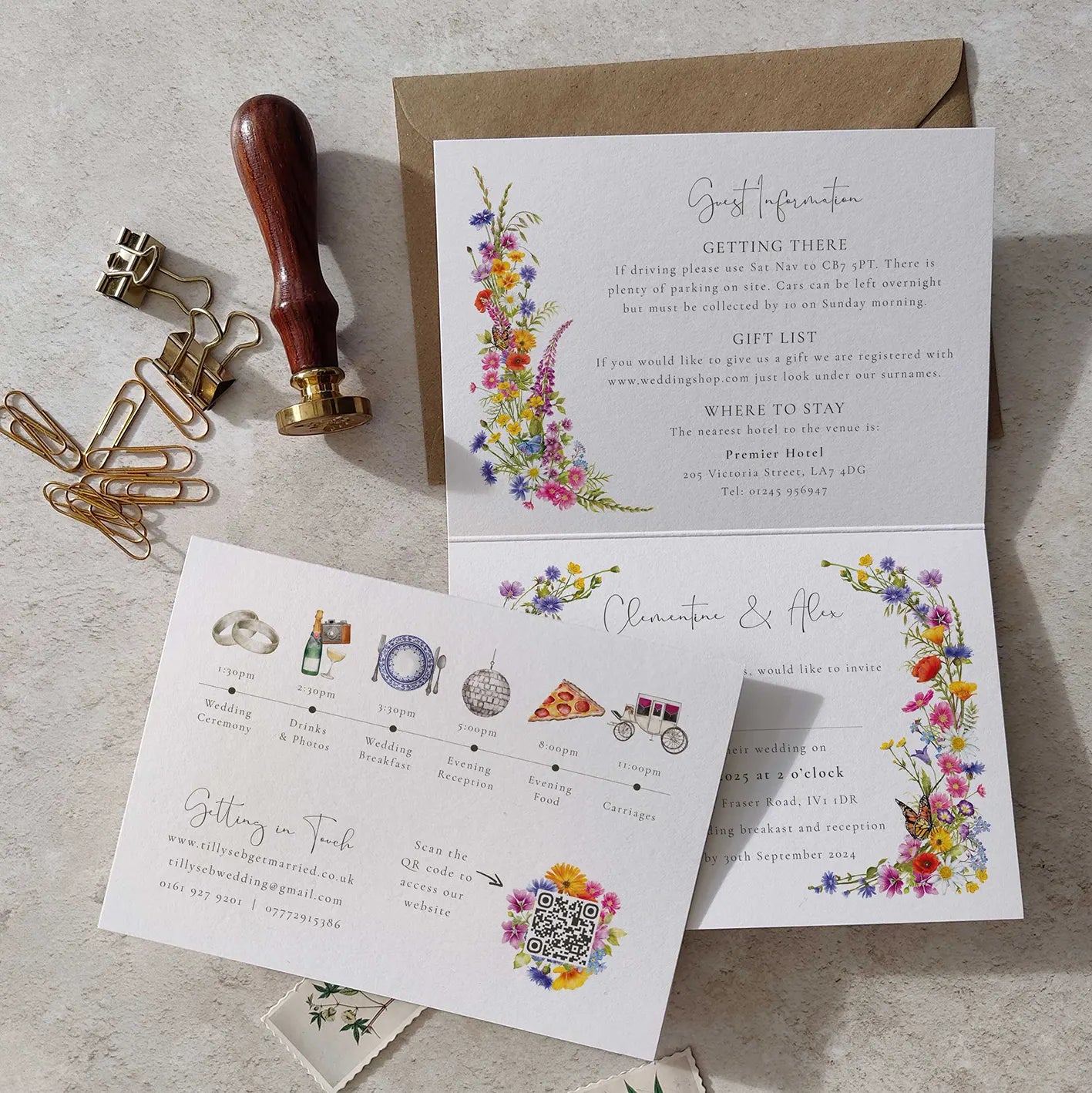 Wildflower Wedding Folded Invitation With Optional Venue Painting
