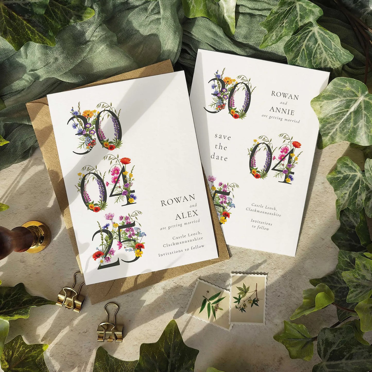 Wildflower Save The Date Card with Floral Numbers