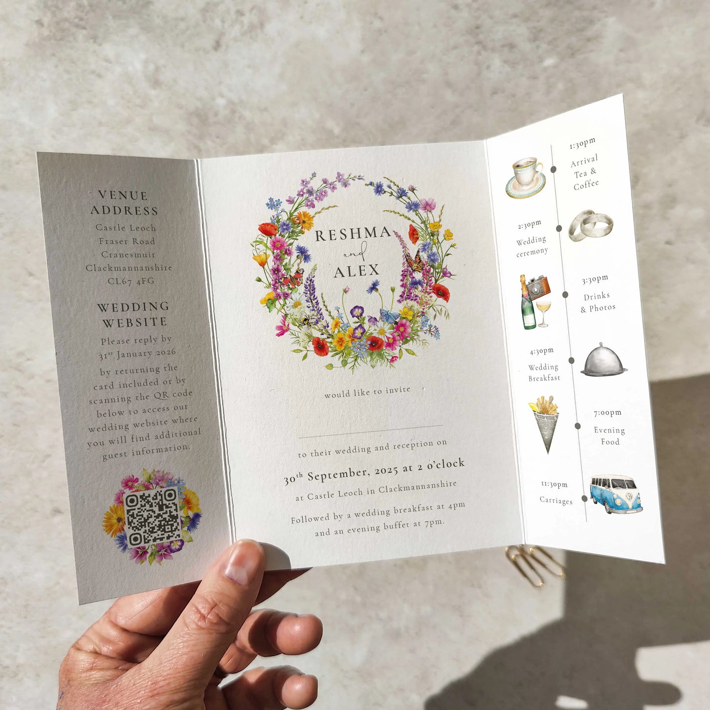 Wildflower Wreath Wedding Invitation A6 Gatefolded Card
