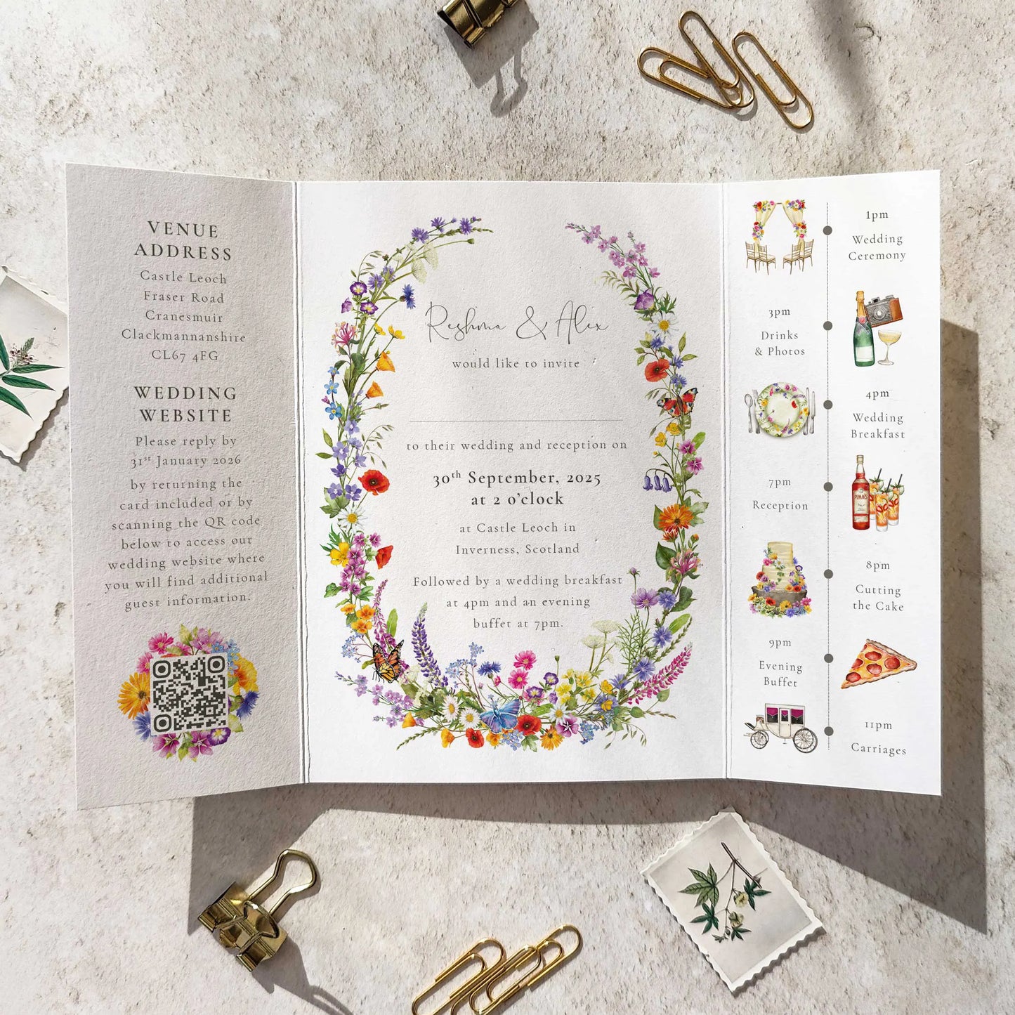 Wildflower Wedding Invitation A6 Gatefolded Card