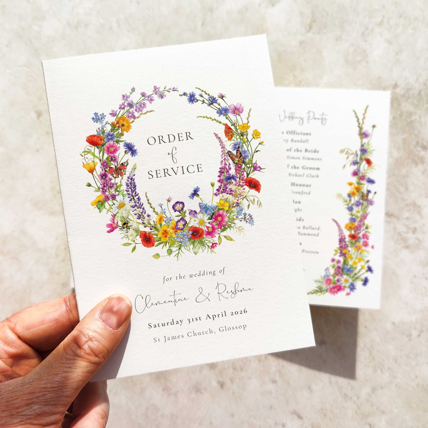Wildflower Wreath Wedding Folded Order of Service Card