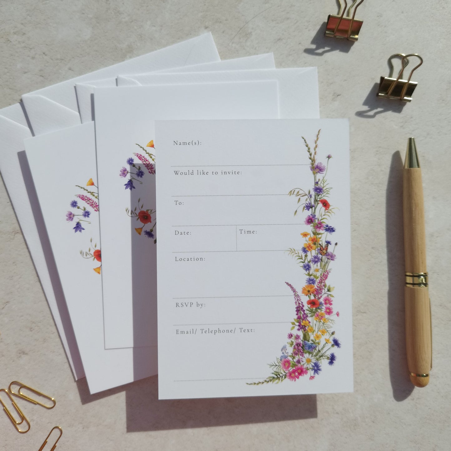 10 x Wildflower Ready To Write Invitations