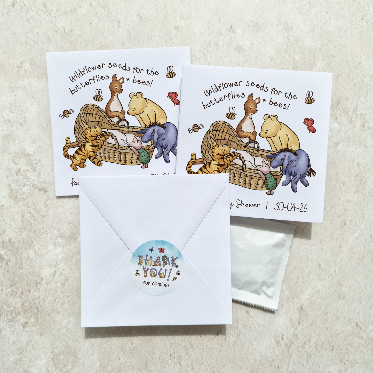 10 x Winnie Baby Shower Wildflower Seed Packet Party Favours