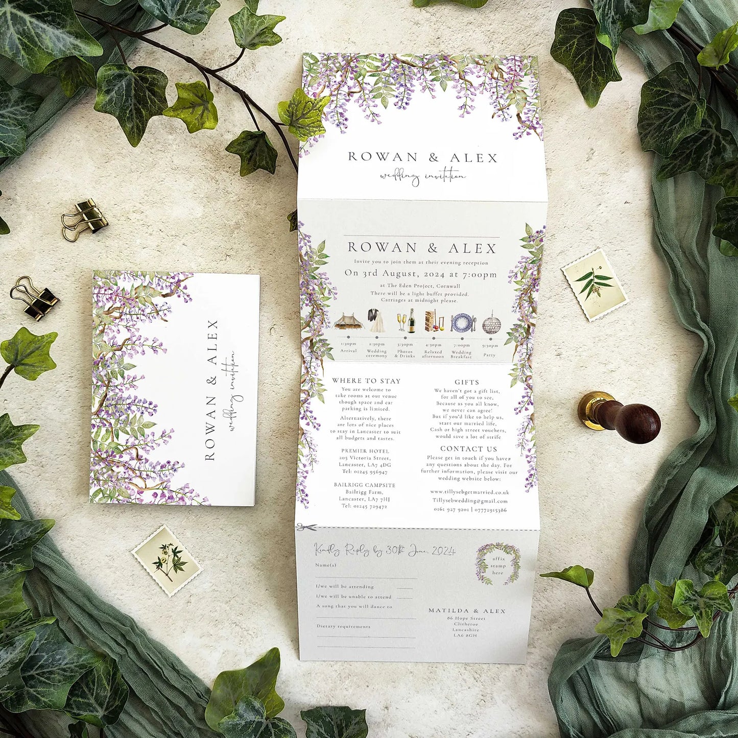 Regency Wisteria Concertina Invitation