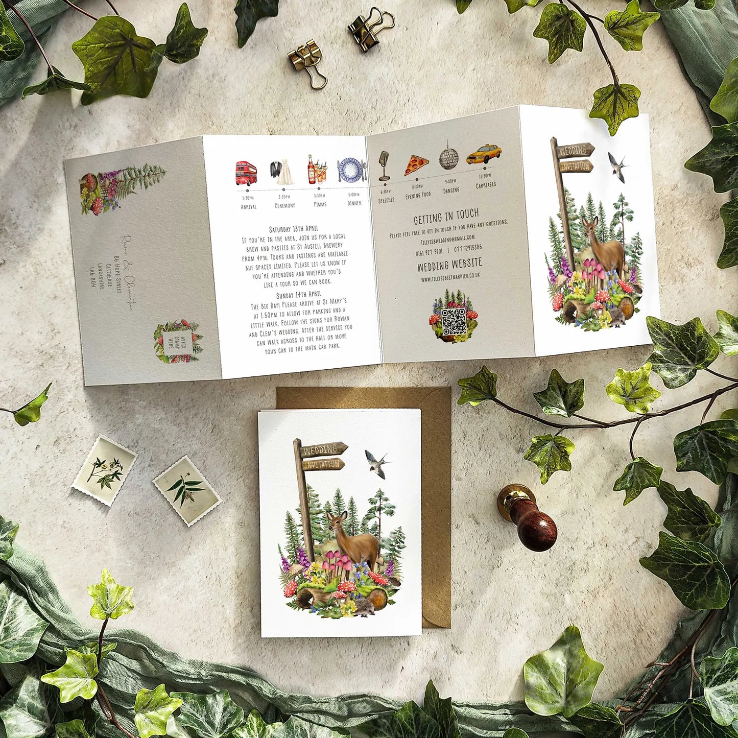 Woodland Animals Landscape Concertina Invitation