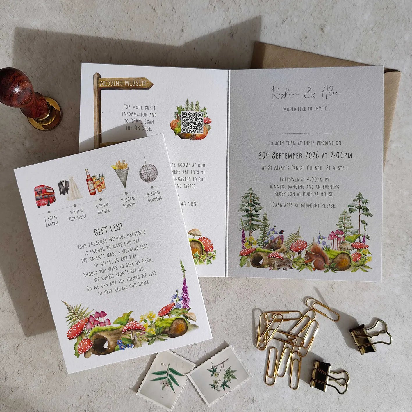 Woodland Animals Folded A6 Invitation