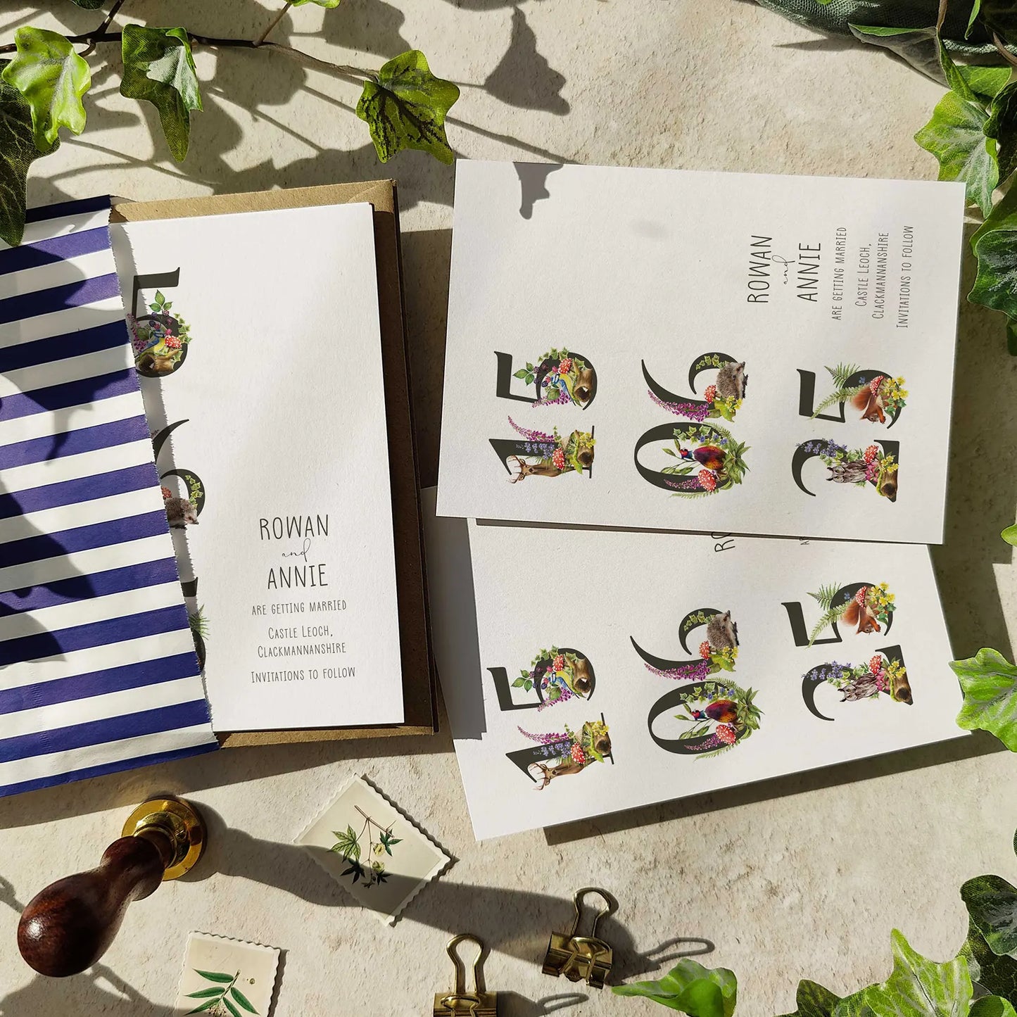 Woodland Animals Save The Date Card with Forest Numbers