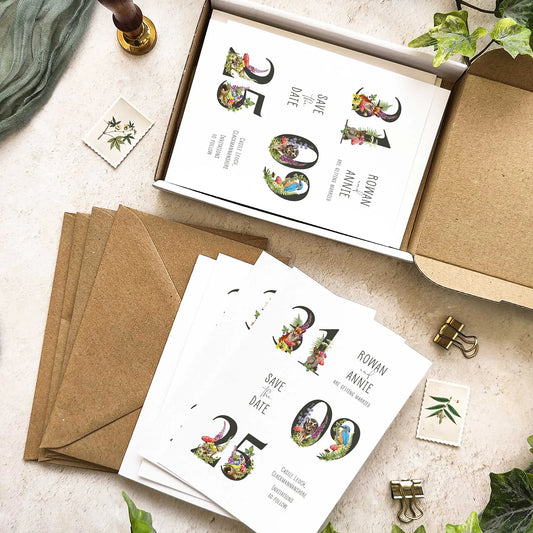 Woodland Animals Save The Date Card with Forest Numbers