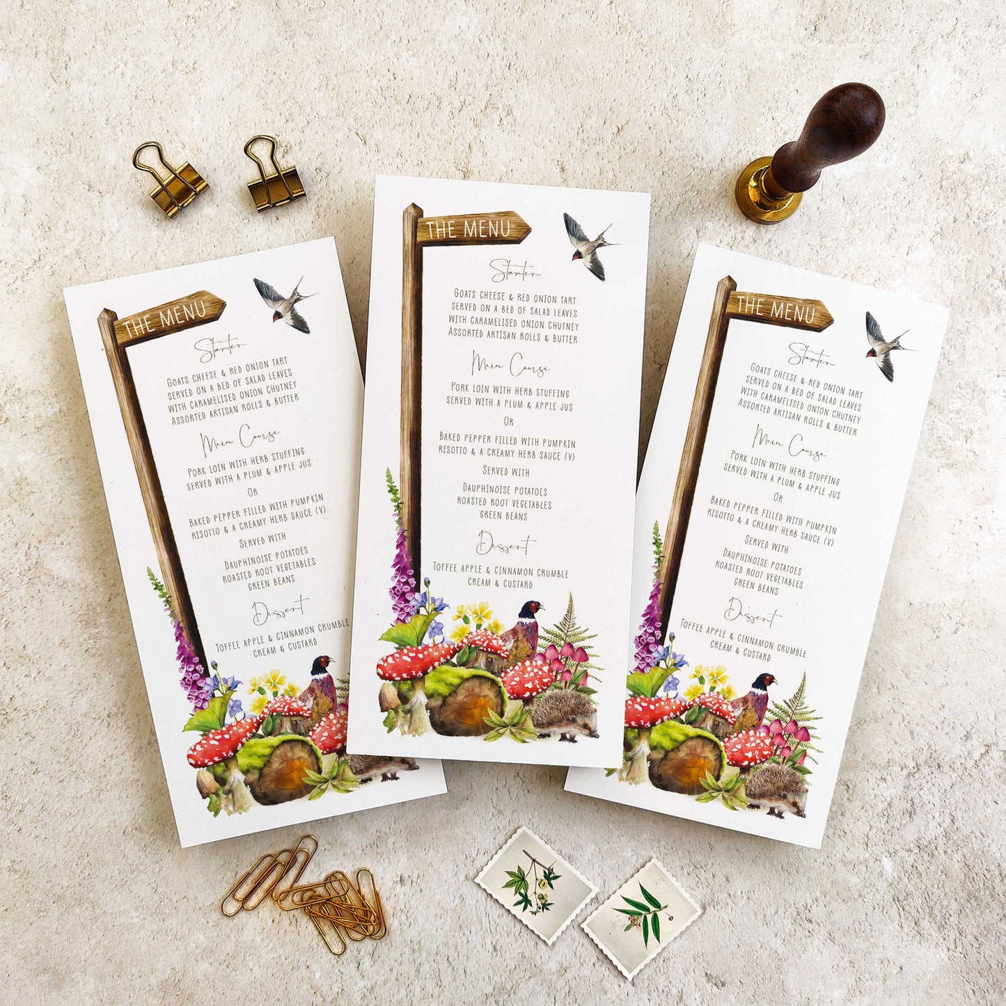 Woodland Animal Menu Cards