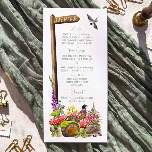 Woodland Animal Menu Cards