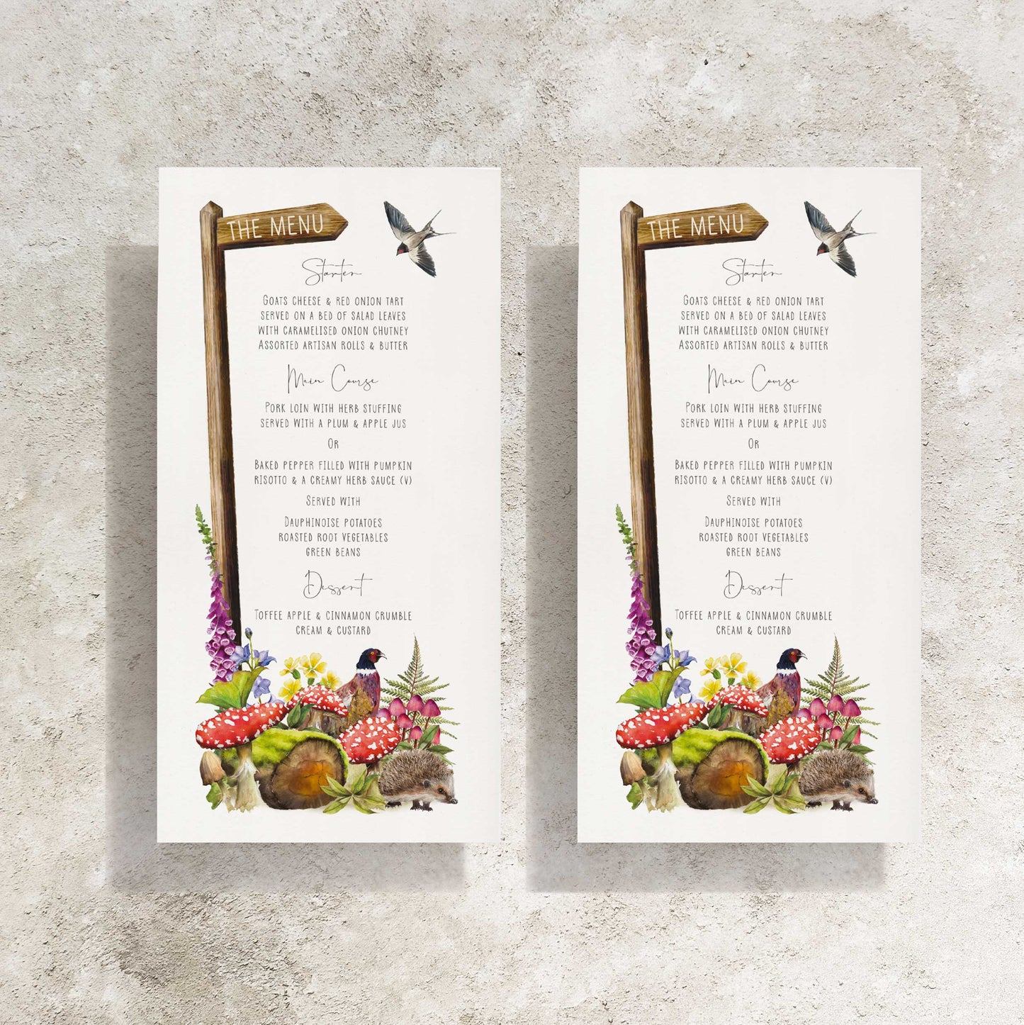 Woodland Animal Menu Cards