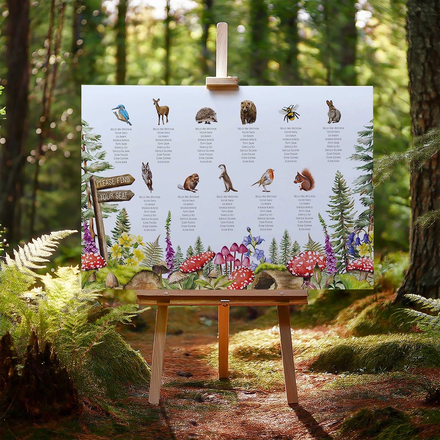 Woodland Animals Table Plan Board
